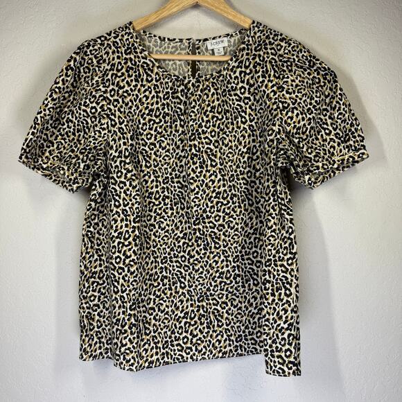 Women's J. Crew Leopard‎ Print Short Sleeve Pullover Blouse Size Small - Picture 2 of 8